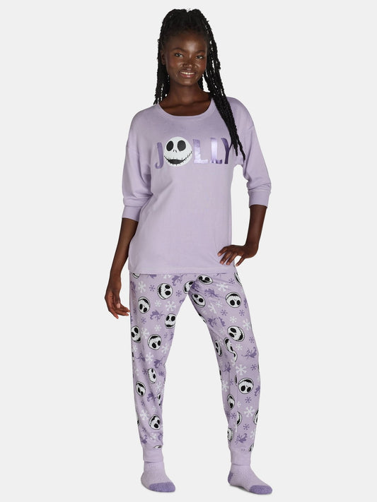 Nightmare Before Christmas Women's Top and Pants with Socks Set, 3-Piece, 2X