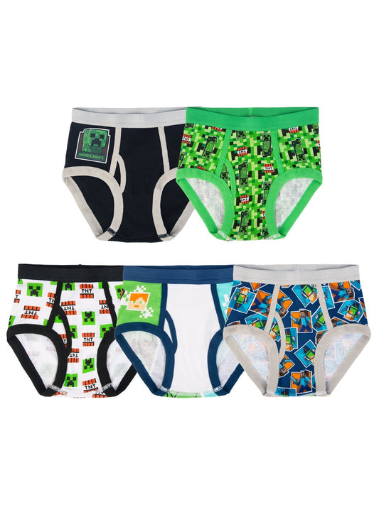 Minecraft Boys Cotton Brief Character Underwear, 5-Pack, Minecraft, 4