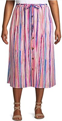 Terra & Sky Water Color Stripe Plus Size Button Front Maxi Skirt - 0X