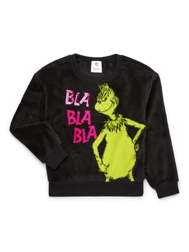 The Grinch Dr. Seuss Girls Bla Bla Bla Plush Woobie Pullover Sweatshirt, Small