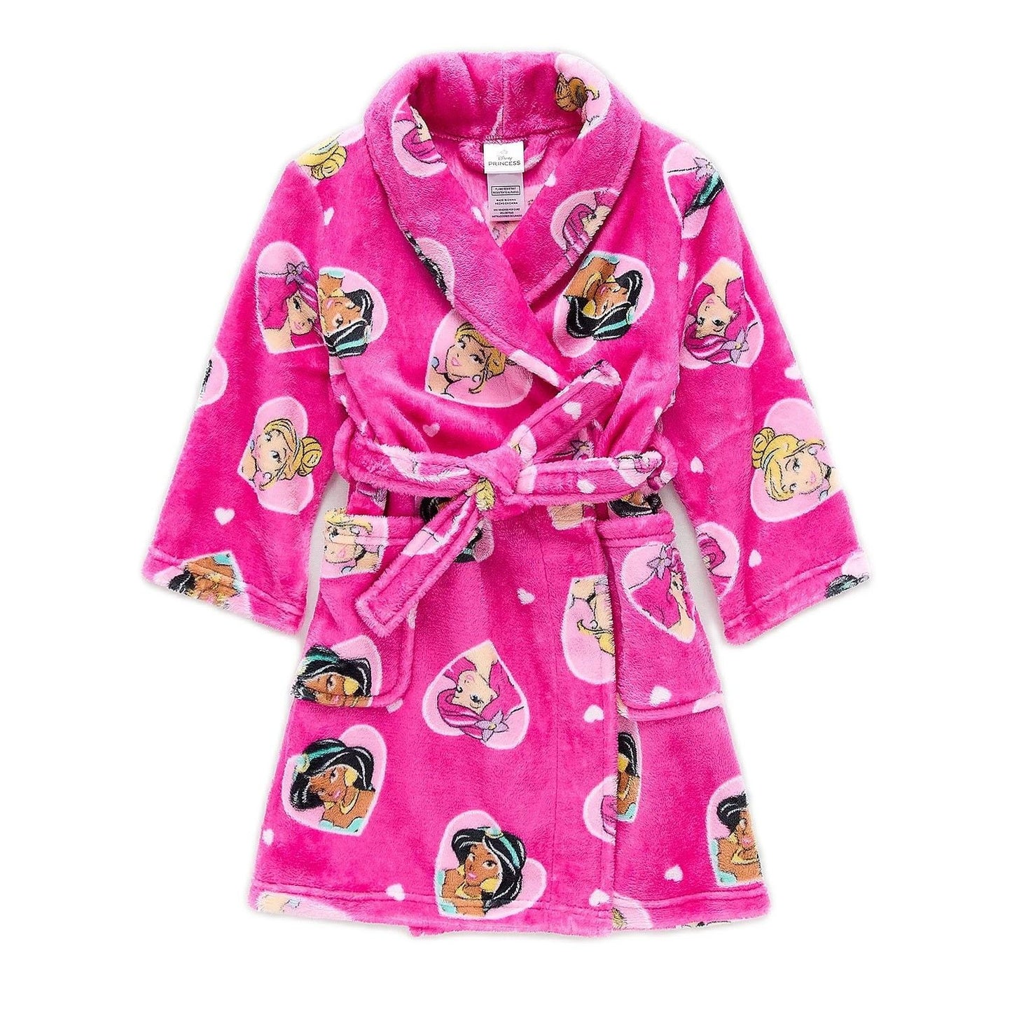 Disney Princess Girl's Fleece Pink Heart Character Bathrobe, Robe, Size 10