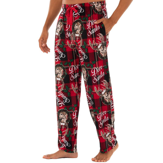 Mens Holiday Print Super Soft Microfleece Pajama Sleep Pant - (Dear Santa, 3X)