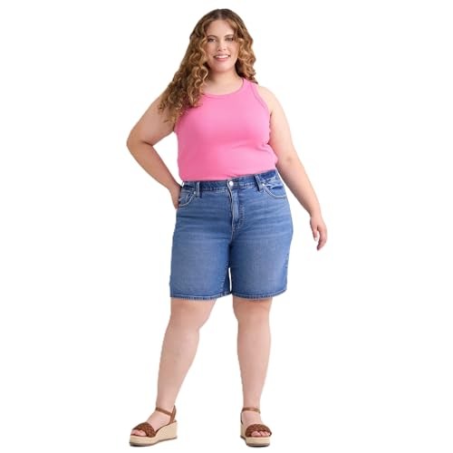 Terra & Sky Women's Plus Size Bermuda Short, 9" Medium Wash, 26W
