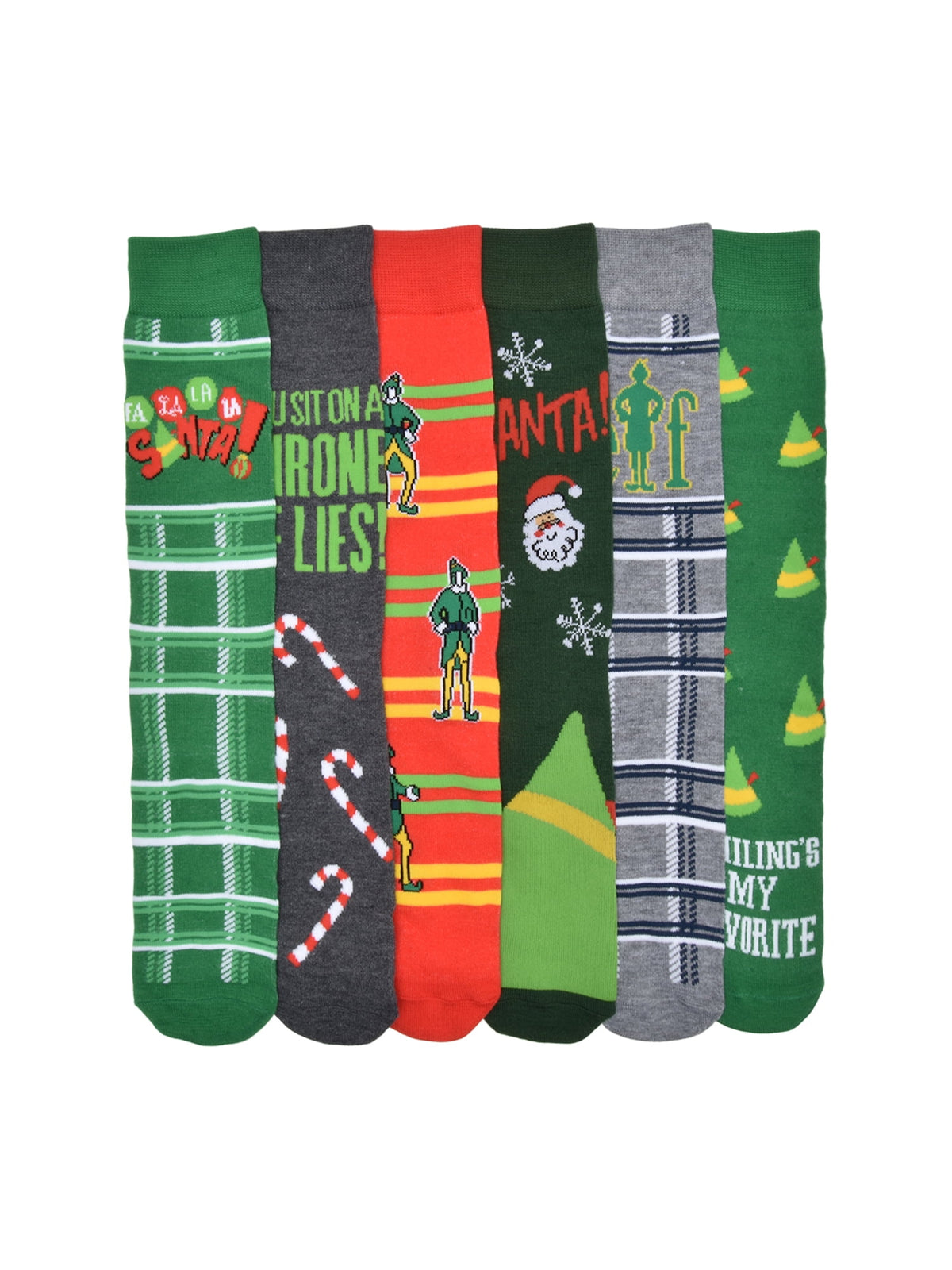 Elf The Movie Men's 6-Pack Crew Socks, Sock Size 10-13