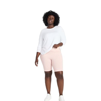 Terra & Sky Women's Plus Size Bike Shorts with Pocket, Pink Plaid, 0X-5X