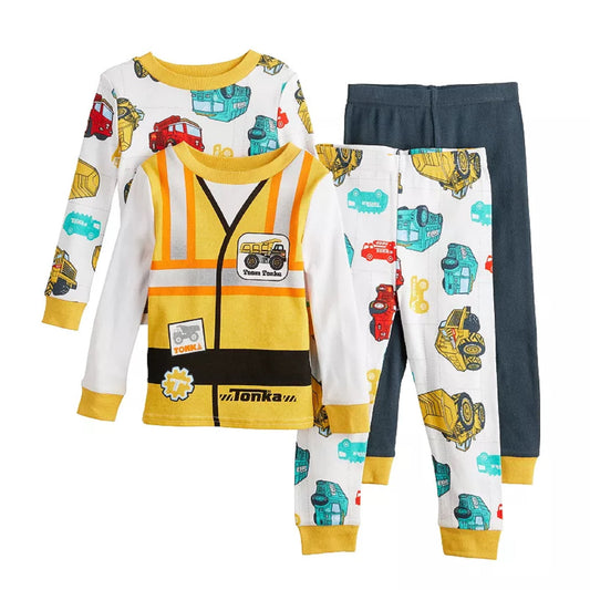 Toddler Boy Tonka Trucks by Hasbro 4-Piece Tops & Bottoms Pajama Set, 2T-5T