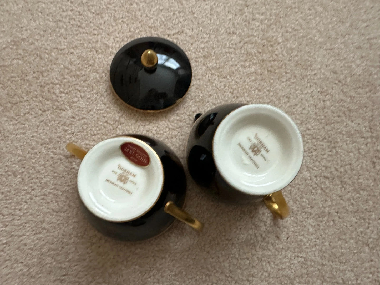 Vintage Gorham Midnight Contessa Sugar and Creamer 24kt Gold Hand Banded