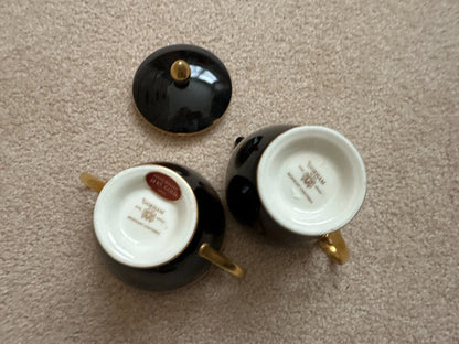 Vintage Gorham Midnight Contessa Sugar and Creamer 24kt Gold Hand Banded