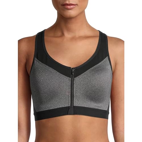 Avia Activewear Womens Seamless Zip Front Sports Bra -Charcoal/Heather Grey, XS