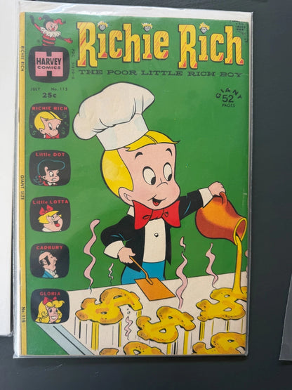 Vintage - Lot 6 Richie Rich Comic Books - 1970's and after; Stored in Plastic