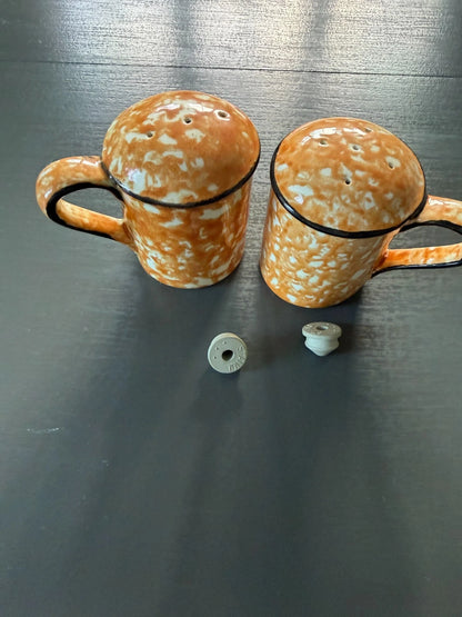 Stangl Town & Country Orange Splatter Ware Round Salt & Pepper Shakers -Stoppers