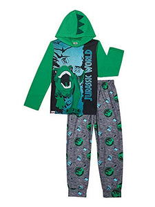 Boy's Lego Jurassic World Long Sleeve and Pants Hooded 2 Piece Pajama Set, (Size Small 6-7, Green)