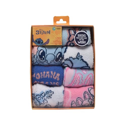 Disney Stitch Womens 7-Pack Box Set Low Cut Cozy Socks, Shoe Size 4-10