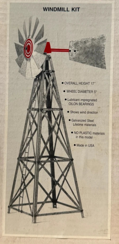 Vintage Windmill Display Model Kit 17" Galvanized Steel Wind Mill Decor NIB
