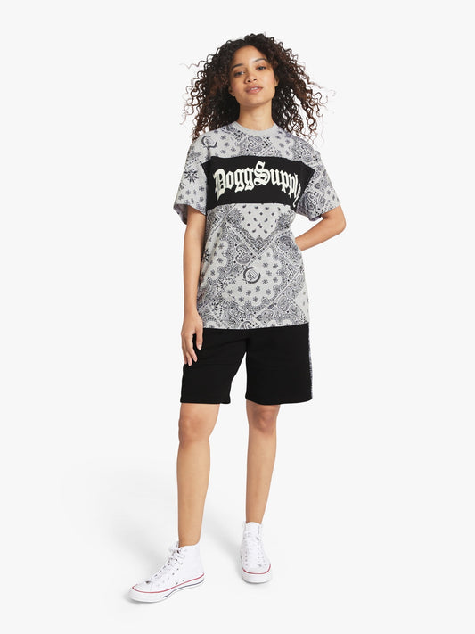 Dogg Supply Men's and Women's Bandana Print Short Sleeve Tee, Black, Small