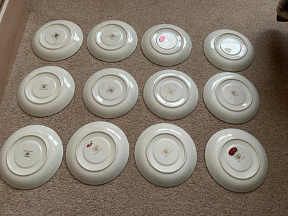 11 Gorham Midnight Contessa cups & 12 Saucers - Gold, Platinum, Black