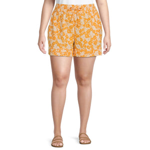 Terra & Sky Women's Plus Size Pleated Pull-On Shorts - Flower/Baby Powder, 4X New