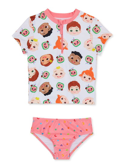 CoComelon Toddler Girl Rashguard and Swim Bottom Set, 2-Piece, Sizes 12M-5T