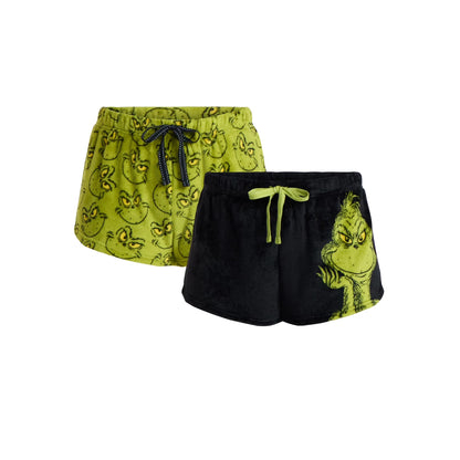 The Grinch Dr. Seuss Women's Plush Sleep Shorts, 2-Pack, Sizes XS-3X