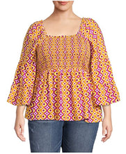 Load image into Gallery viewer, Terra &amp; Sky Retro Geo Berry Fun Plus Size Bell Sleeve Smock Top New
