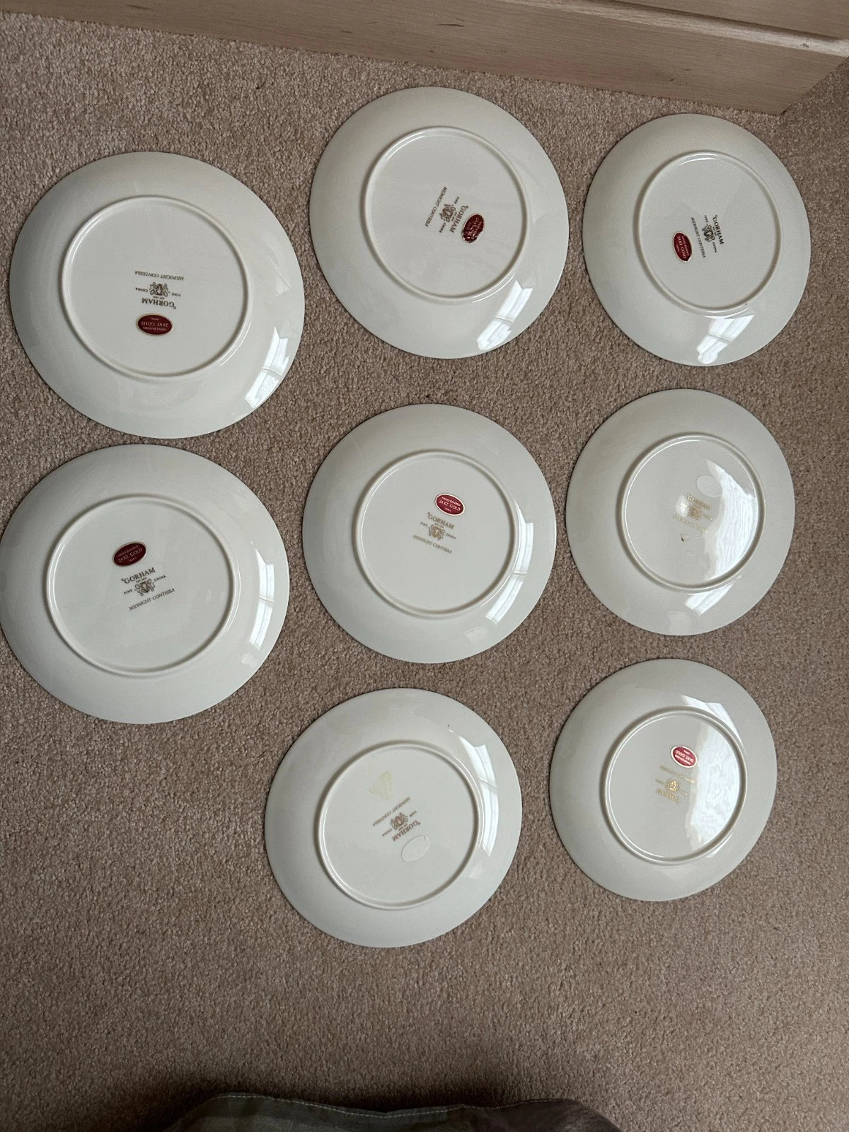8 Gorham Midnight Contessa Salad/Dessert Plates - 8 1/2" - Gold, Platinum, Black