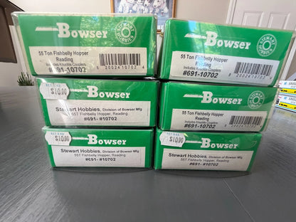 Bowser 6 HO Reading RDG 55-Ton Fishbelly Hopper Kits Unassembled Diff Nos - BNIB