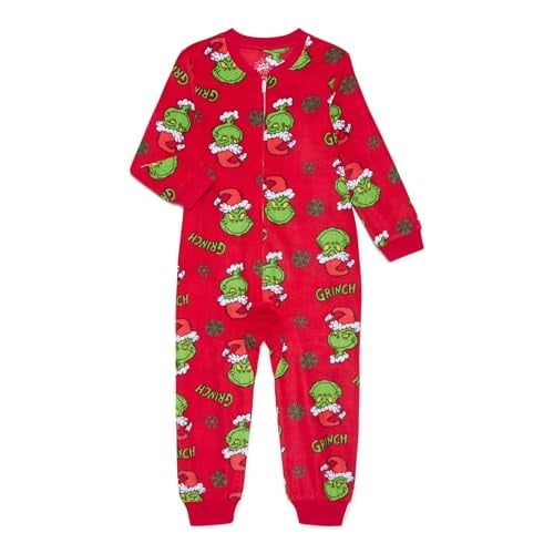 Christmas Grinch One Piece Union Suit Pajamas, Red, Small - Large