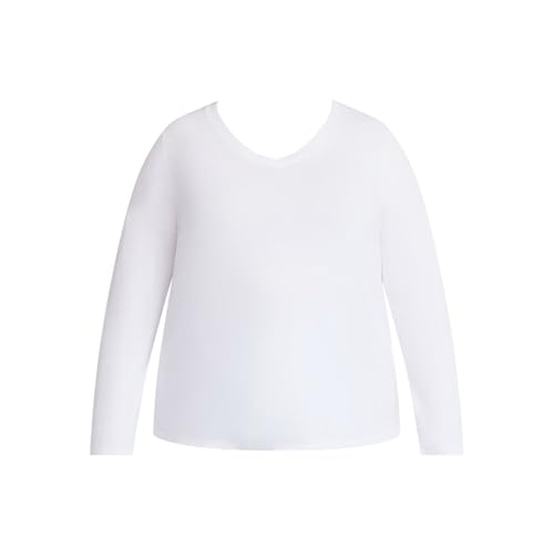 Terra & Sky Women's Plus Size V-Neck Tee with Long Sleeves, White, 1X