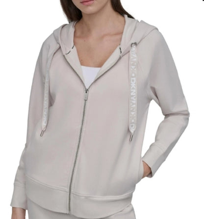 DKNY Women's Off-White Zip-Up Hoodie - Size Small