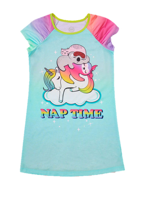 Wonder Nation Girls Short Sleeve Nightgown - Nap Time, Large