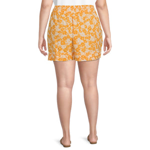 Terra & Sky Women's Plus Size Pleated Pull-On Shorts - Flower/Baby Powder, 4X New