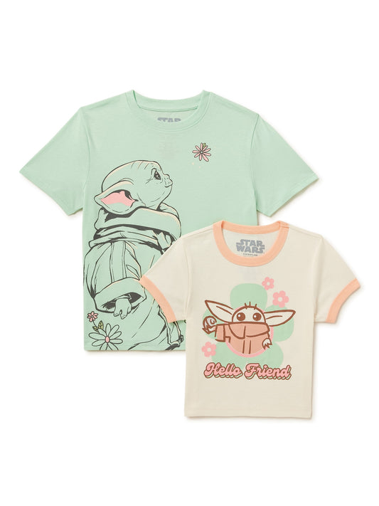 Star Wars The Mandalorian Baby Yoda Girls T-Shirt, 2-Pack, XS