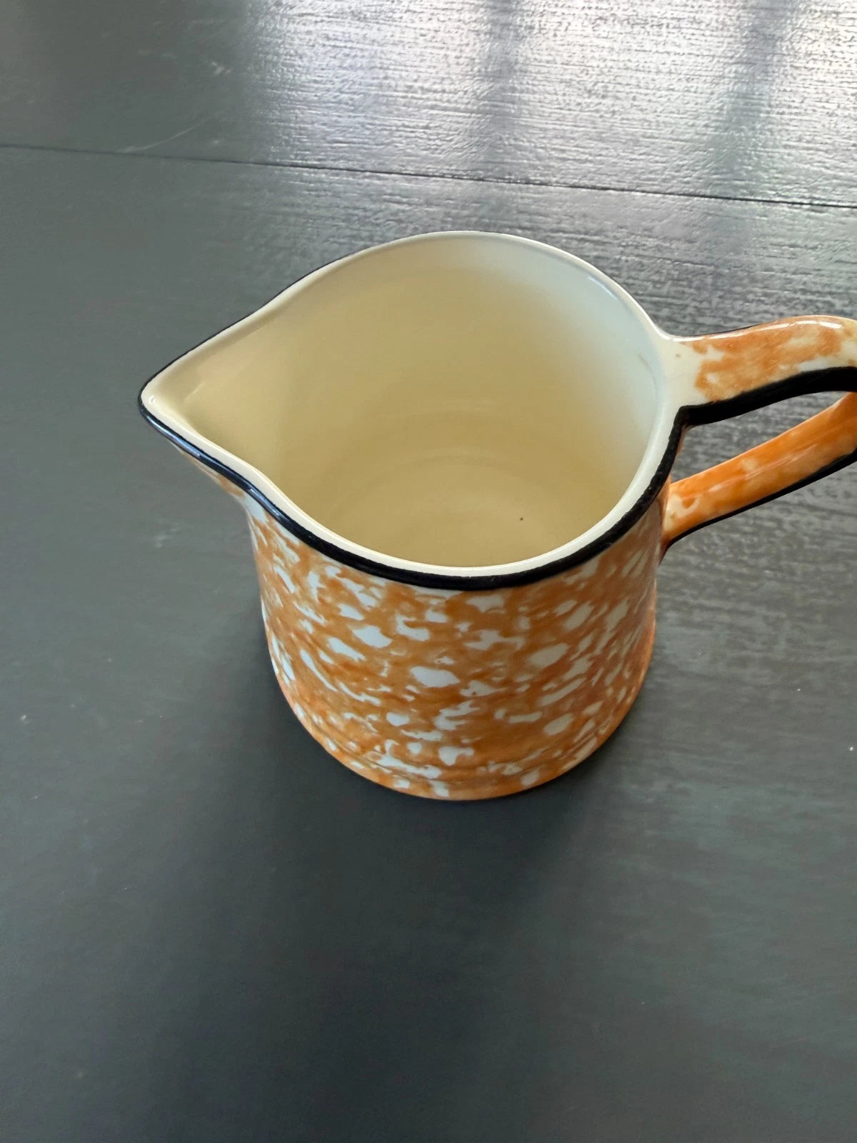 Stangl Town & Country Orange Spongeware Covered Sugar Bowl & Creamer Set