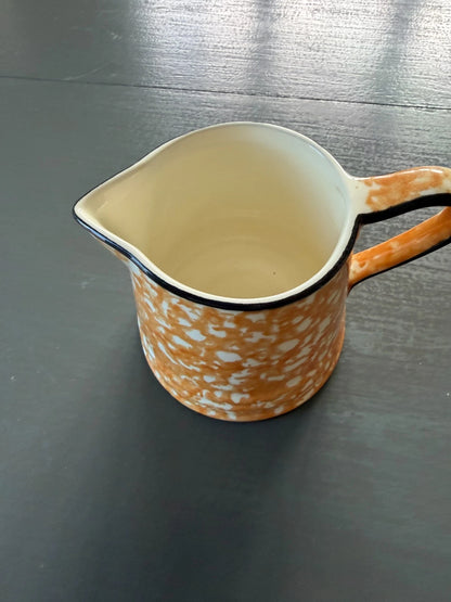 Stangl Town & Country Orange Spongeware Covered Sugar Bowl & Creamer Set