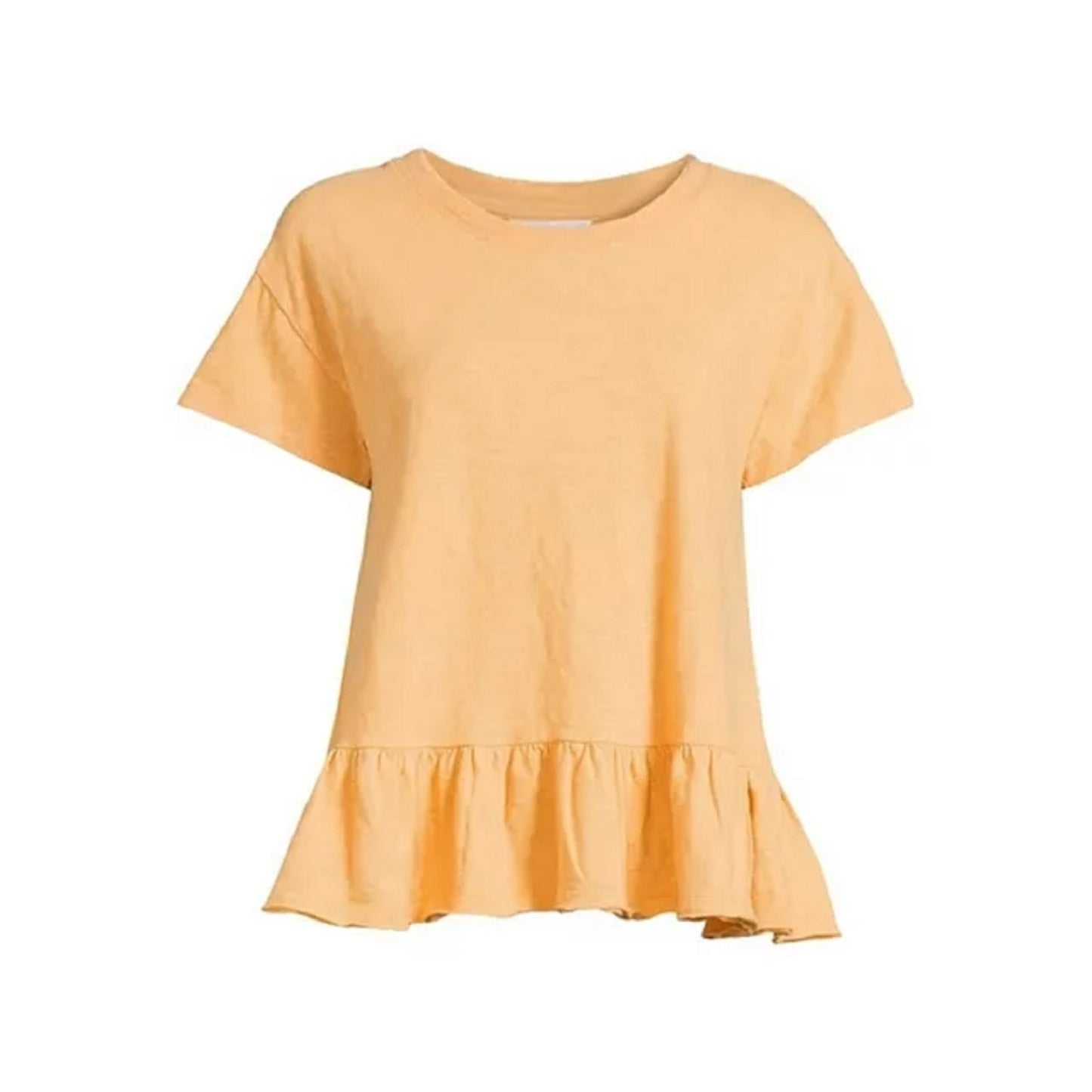 Women's Time and Tru Short Sleeve Washed Peplum Top - Soft Papaya, Large