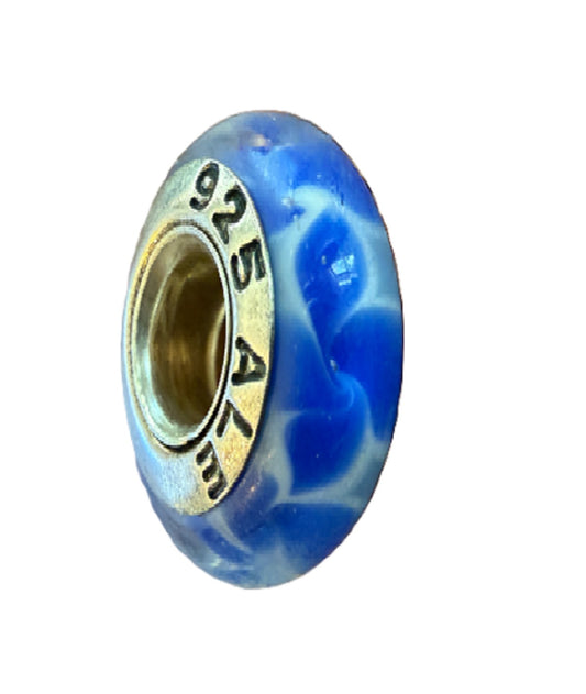 Murano Glass European Style Glass Beads Charms - Fits most Bracelets (Blue_White Swirl)