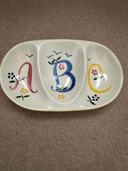 Vintage Stangl Pottery 3 Section Divided Child's Dish ABC Kiddieware Handpainted