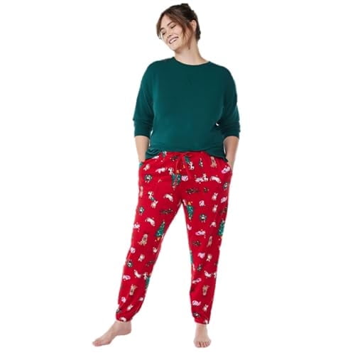 Women's Brushed Hacci Knit Sleep Joggers - Red, Cat & Dogs, Size 3x