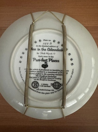Bradford Exchange Purr-Fect Places MAX IN THE ADIRONDACKS Cat Plates w/Hanger
