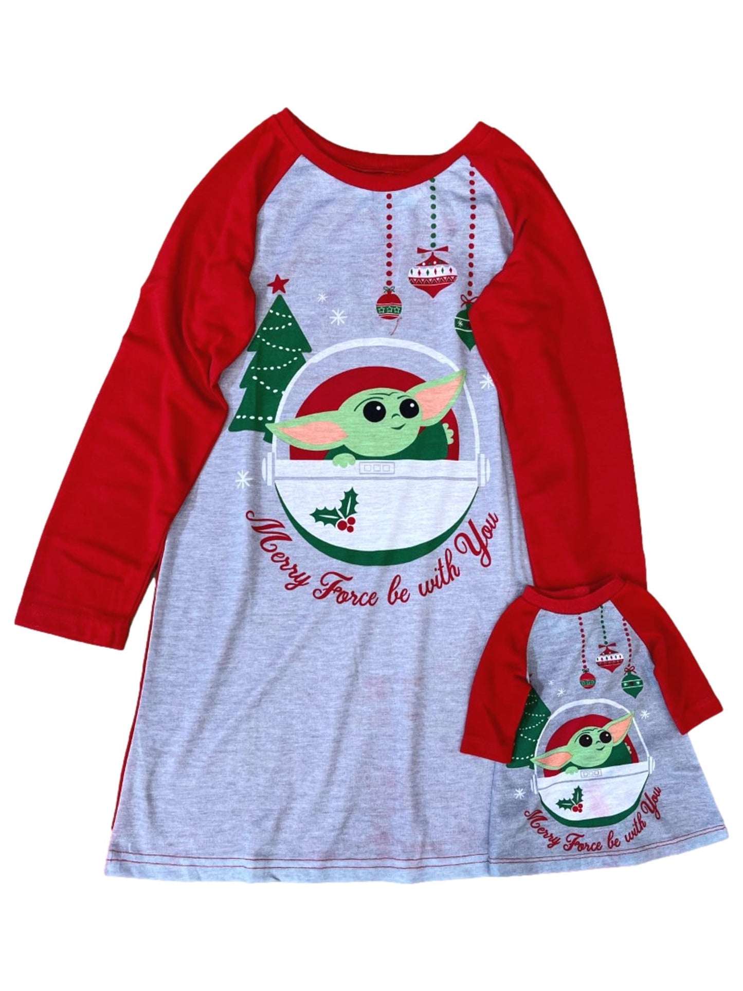 Star Wars Girls Baby Yoda Christmas Holiday Nightgown & Doll Night Gown Set 4