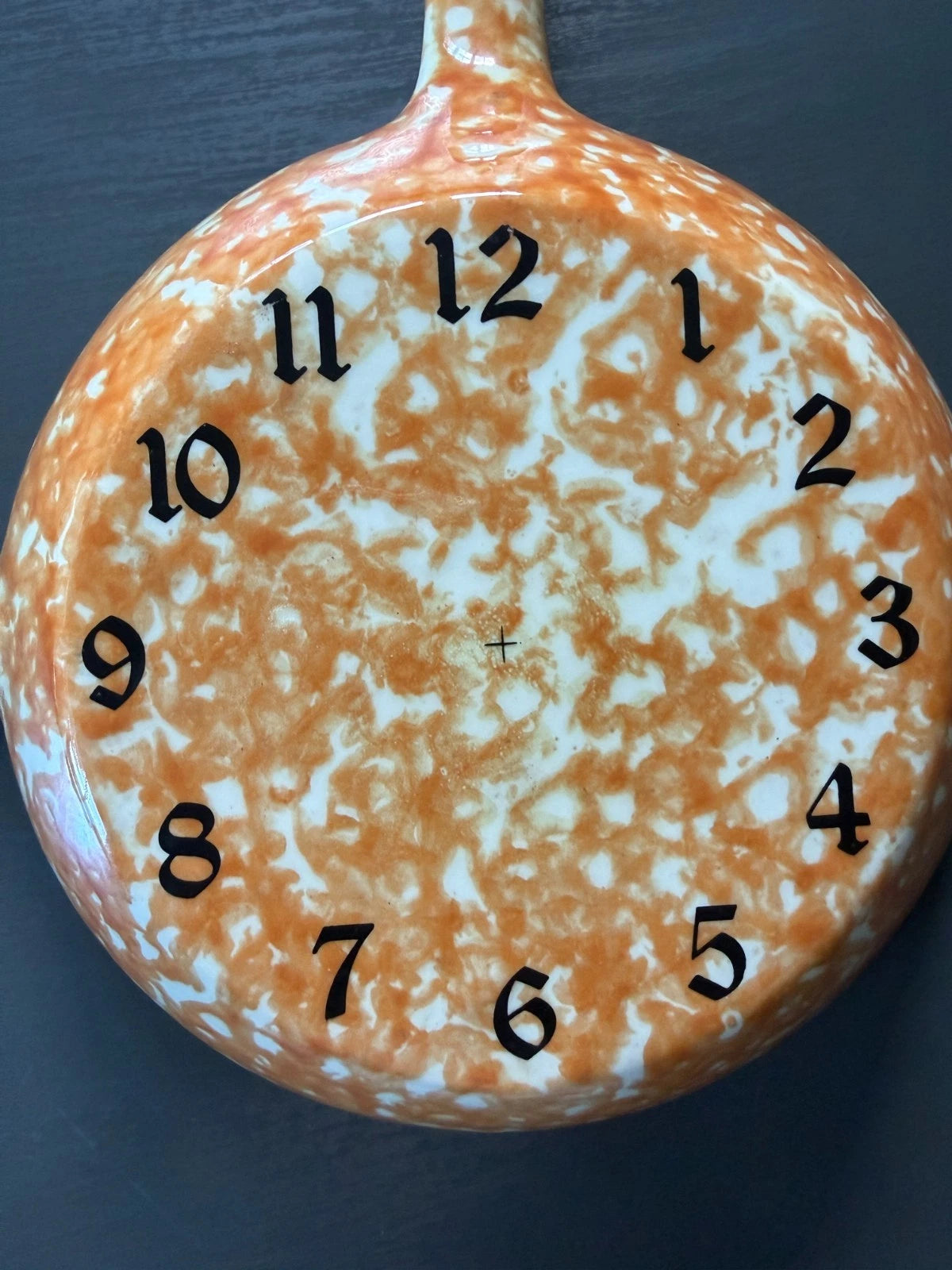 Vintage Stangl Pottery Town & Country Orange Spongeware Skillet Clock Face 9x8.5