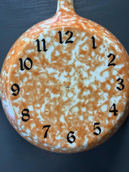 Vintage Stangl Pottery Town & Country Orange Spongeware Skillet Clock Face 9x8.5