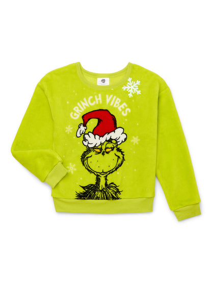 The Grinch Dr. Seuss Girls Plush Woobie Pullover Sweatshirt, Sizes 4-16