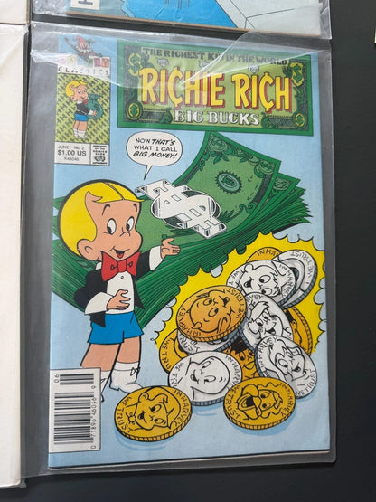 Vintage - Lot 6 Richie Rich Comic Books - 1970's and after; Stored in Plastic