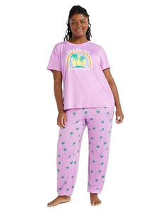 Joyspun Women's Short Sleeve Sleep Top and Jogger Pant Set, 2-Piece, Blue