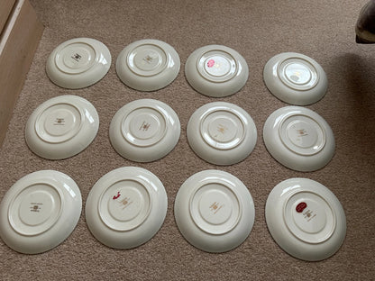11 Gorham Midnight Contessa cups & 12 Saucers - Gold, Platinum, Black