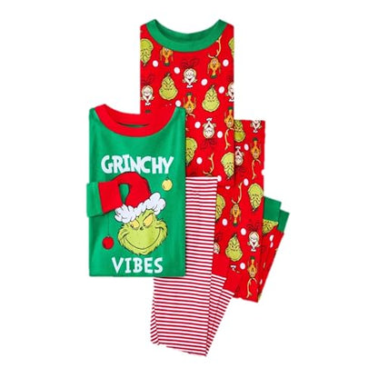 Toddler 4pc Grinch Long Sleeve Cotton Christmas Pajama Set - Red/Green, Sizes 12M-5T