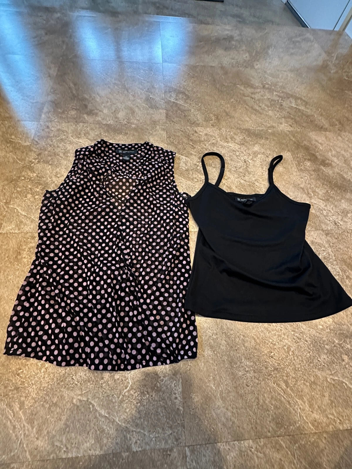 INC Concepts Womens Petite Black Polka Dot Shell and Camisole Top -PP