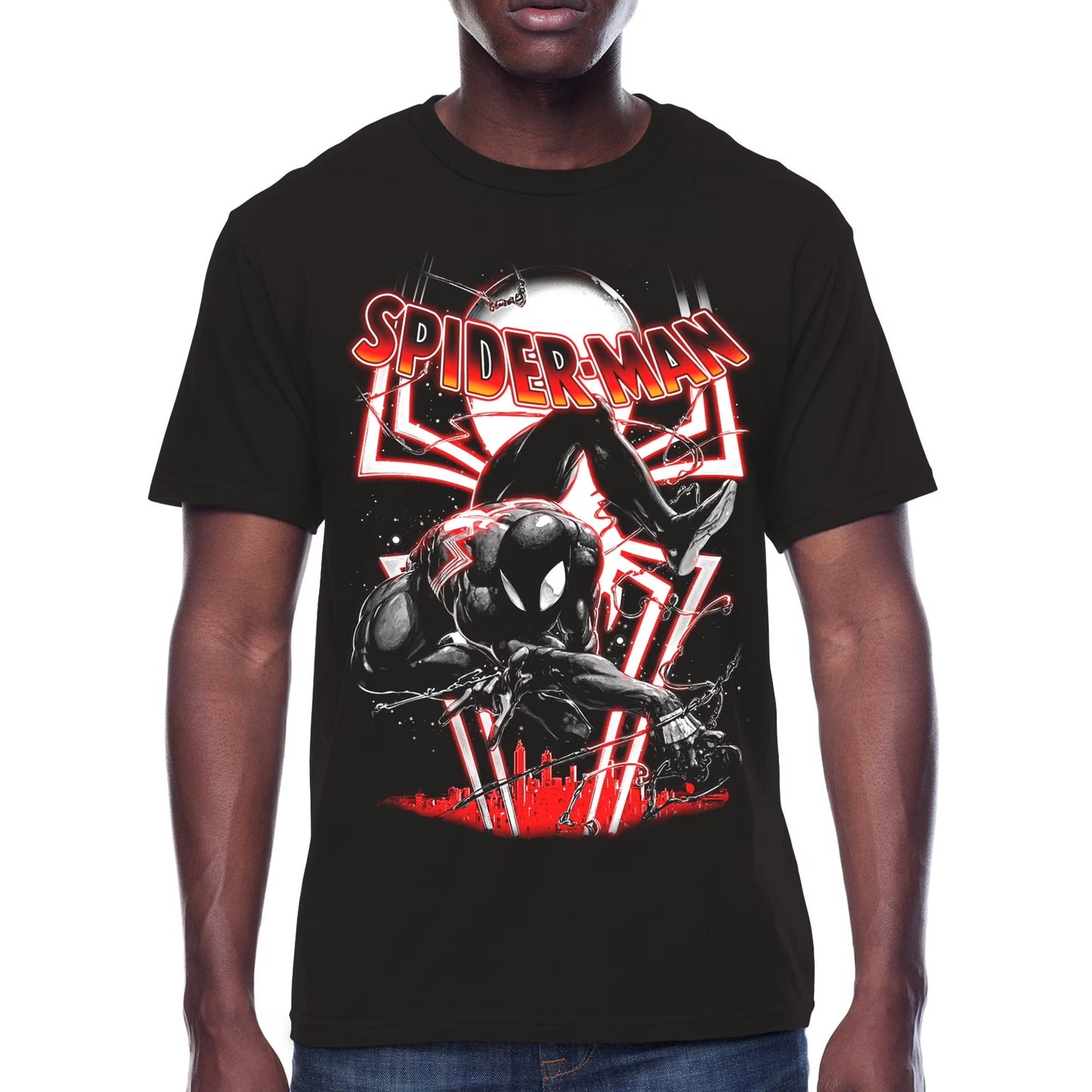 Men's Spider Man Spidey Graphic Crew Neck T-Shirt, Black, 3XL