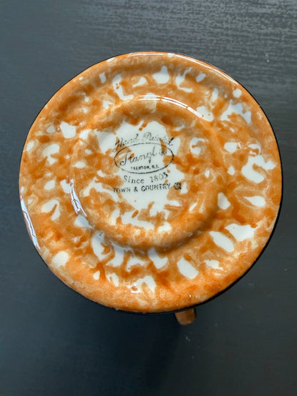 Stangl Town & Country Orange Spongeware Covered Sugar Bowl & Creamer Set